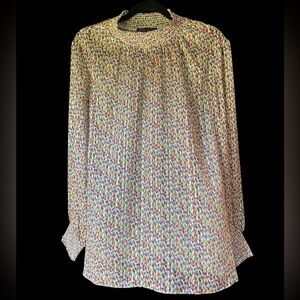 Renuar Blouse Top Womens Medium Multi Geometric Polyester Smocked Cuff & Neck XL